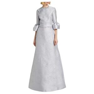 Reem Acra Elegant Silver Long Sleeve Dress